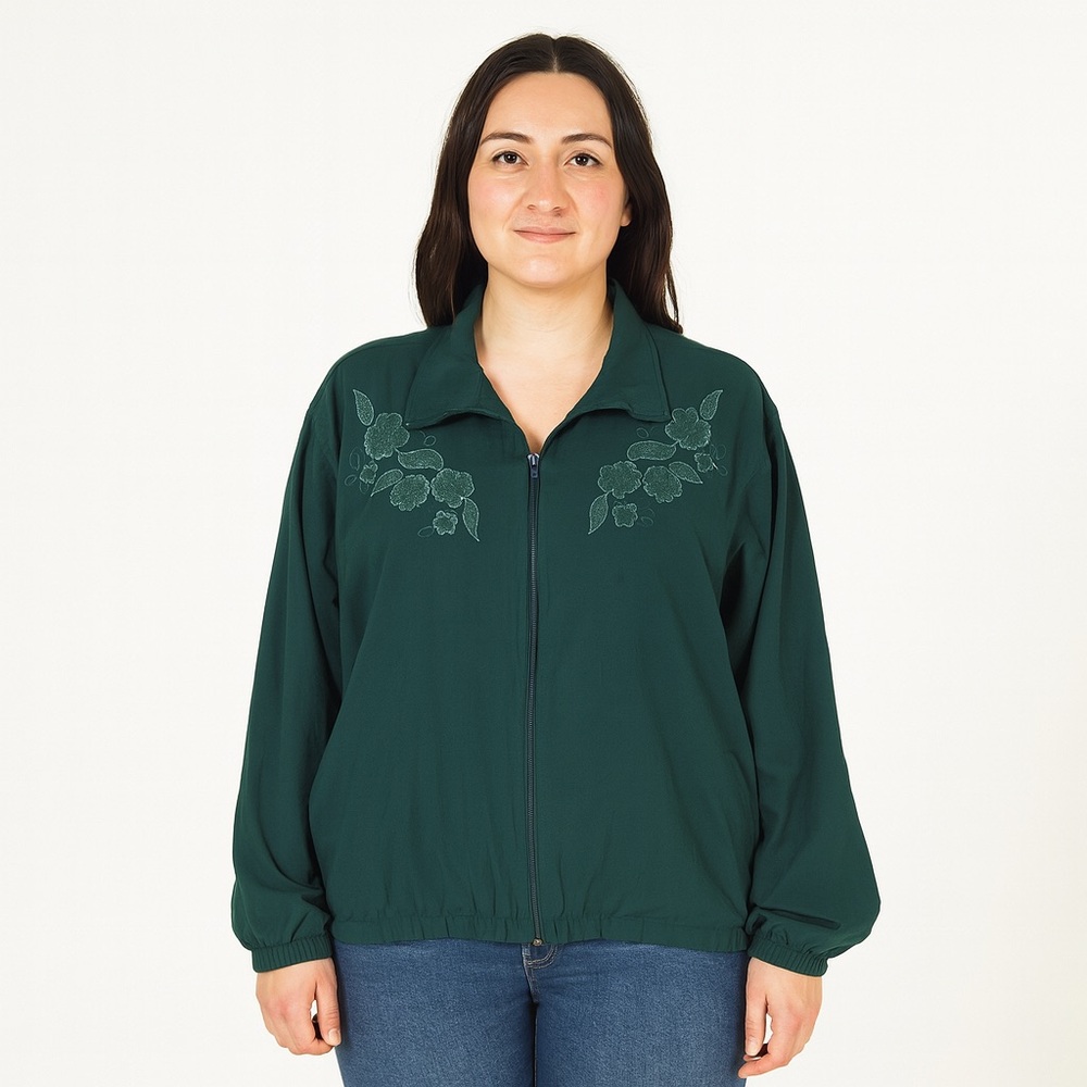 Vintage 80s BonWorth Embroidered Dark Green Lightweight Windbreaker Jacket Large